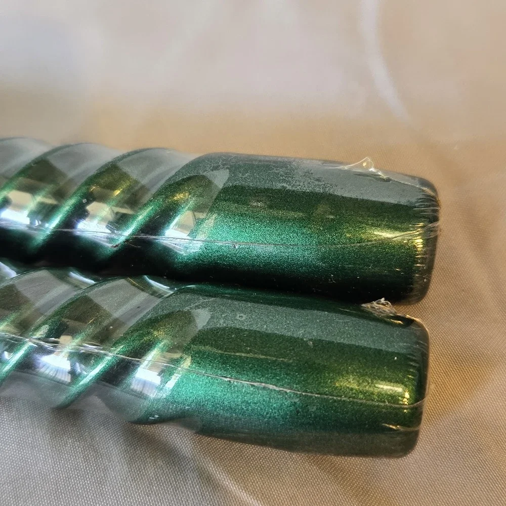 Vintage Pair Metallic Emerald Green Spiral Twist Taper Candles 11